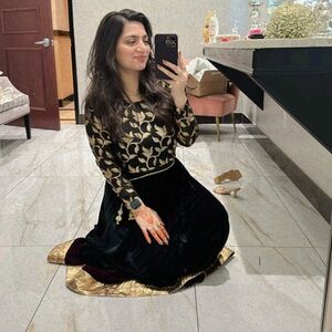 Velvet ghagra  with blouse - size large - has room for alteration